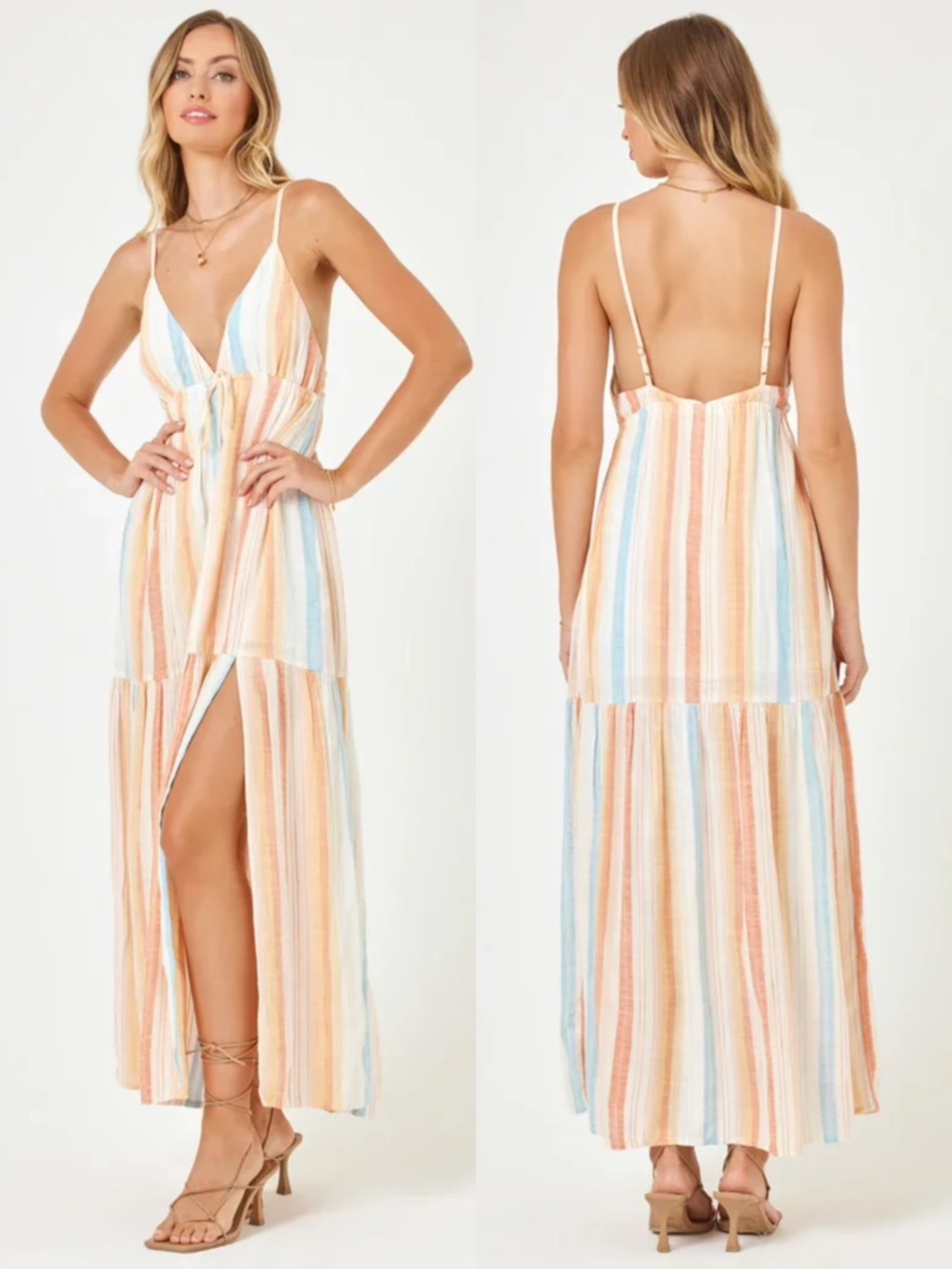 NWT L*SPACE Victoria Maxi Dress Size Medium Striped Beach Resort $160 Retail